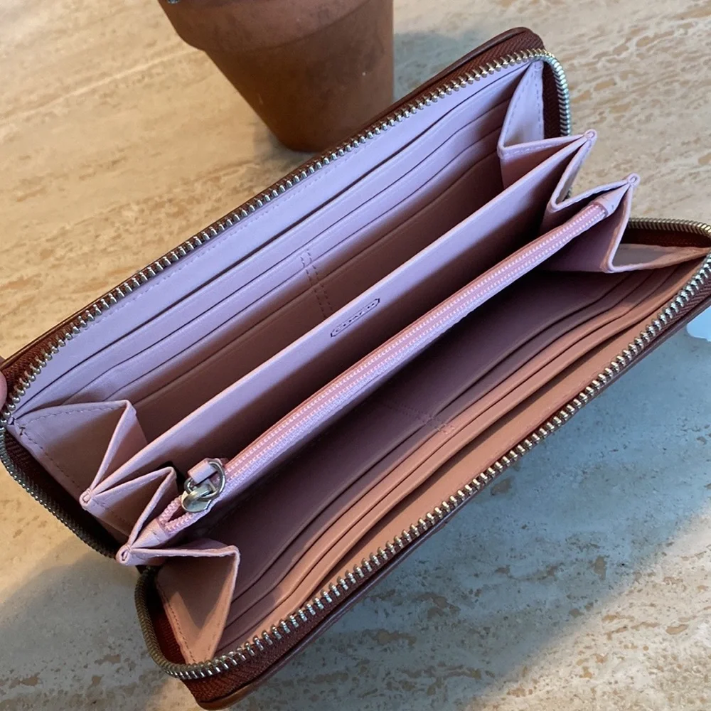 Coach Brown Leather Zip-Around Wallet with Silver Hardware
